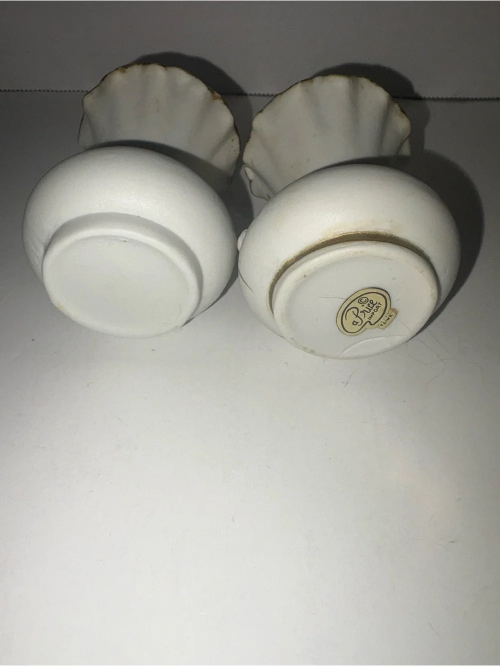 Vintage Tai White Porcelain Floral Bud Vases with Pink and Yellow Roses